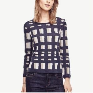 Ann Taylor Lattice Knit Black Gold Metallic Sweater Size M